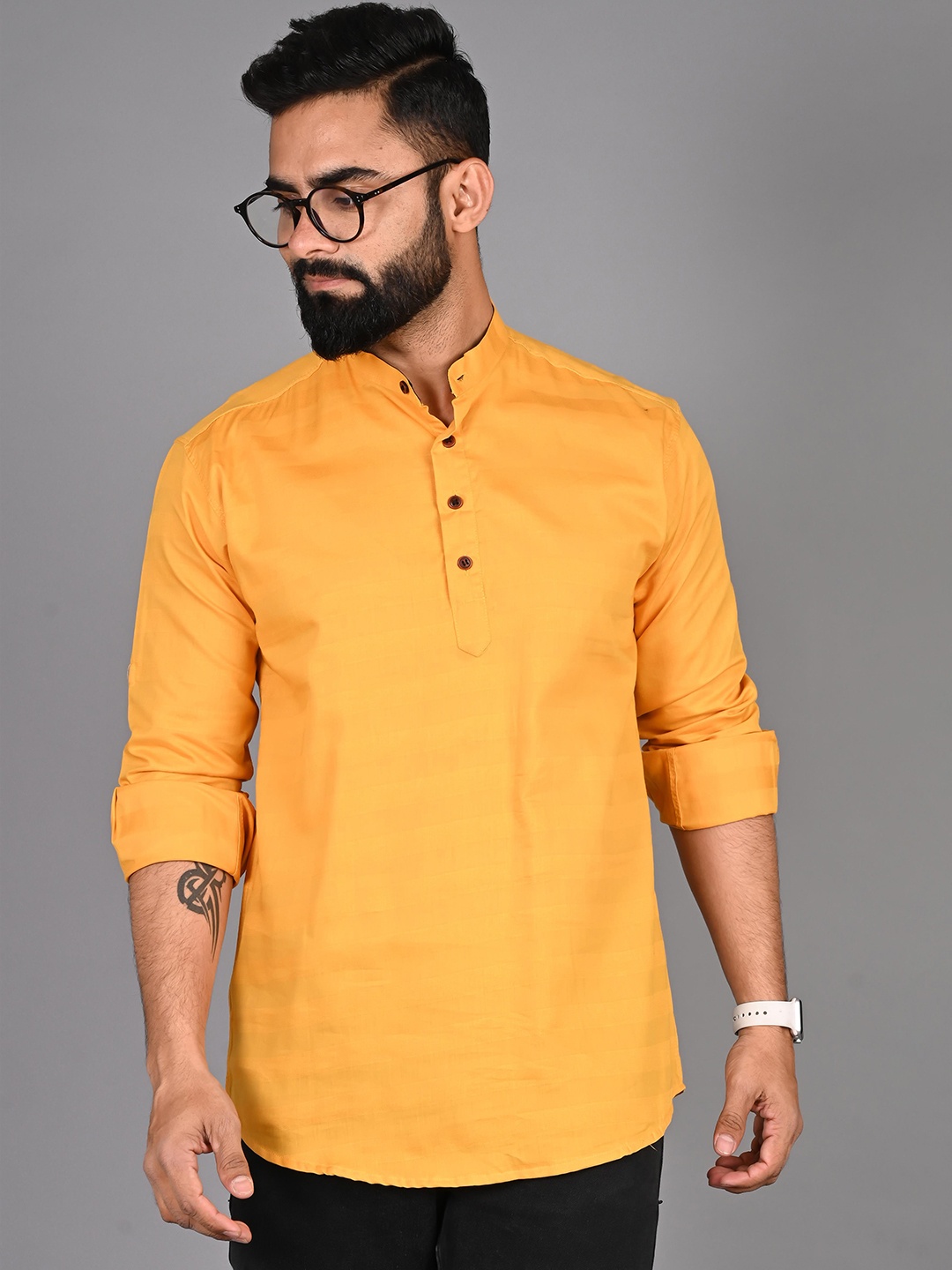 

FUBAR Striped Mandarin Collar Kurta, Yellow