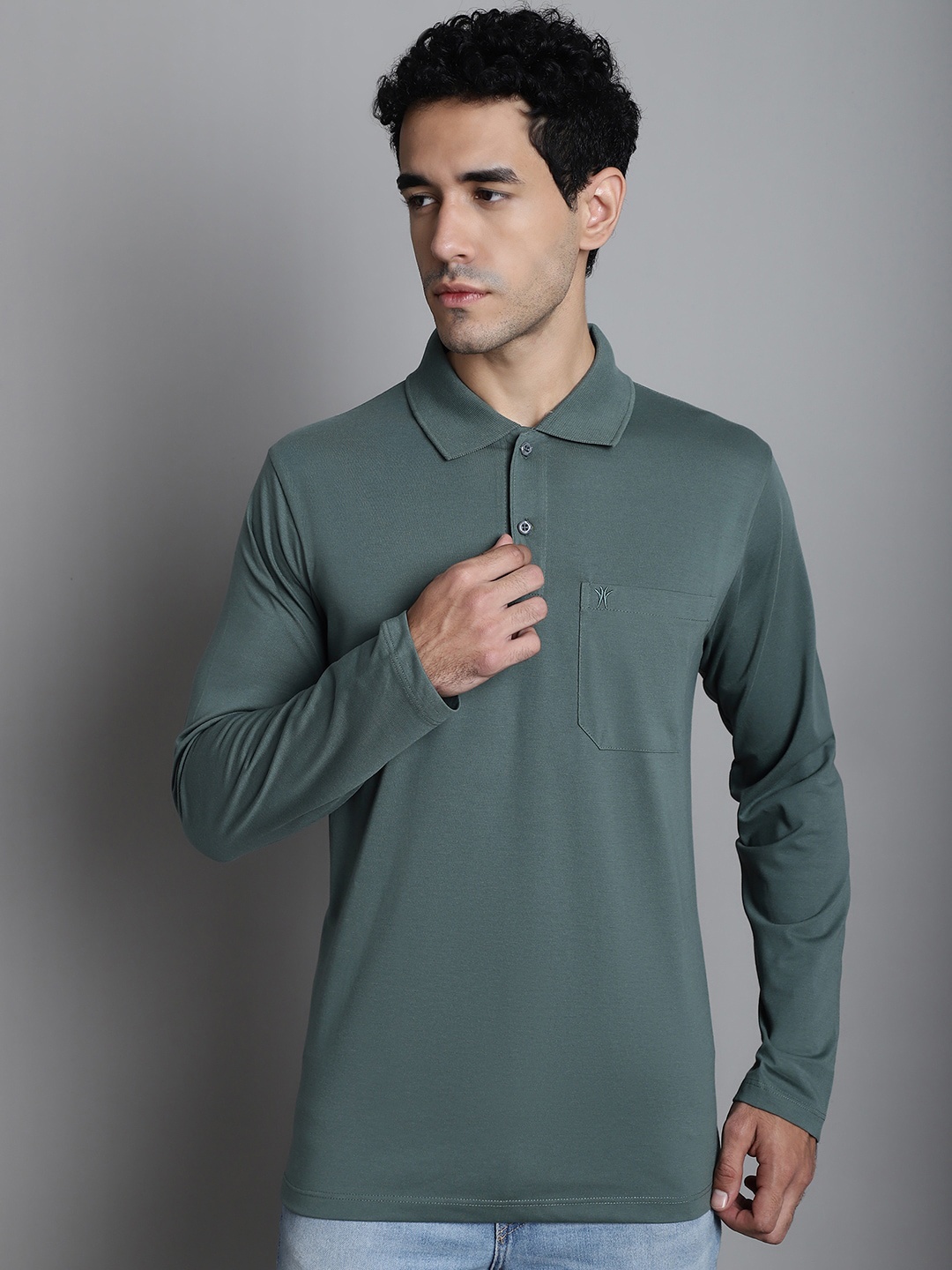 

VENITIAN Polo Collar Pockets Casual T-shirt, Olive