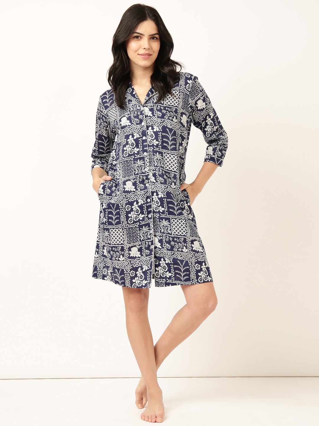 

Bannos Swagger Pure Cotton Printed Nightdress, Blue