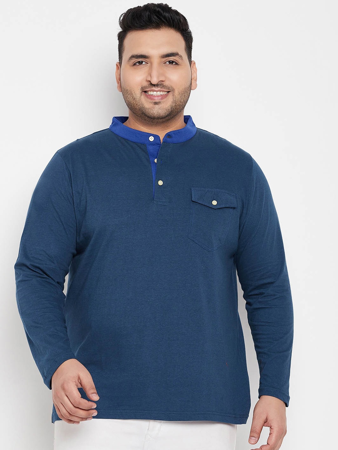 

bigbanana Plus Size Band Collar Bio Finish Pure Cotton T-shirt, Teal
