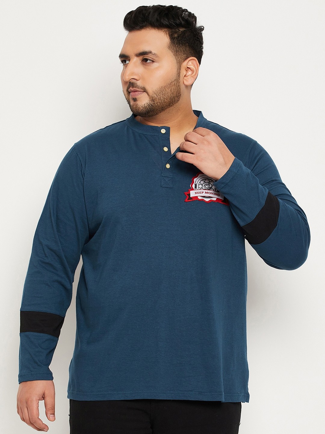 

bigbanana Plus Size Band Collar Bio Finish Pure Cotton T-shirt, Teal