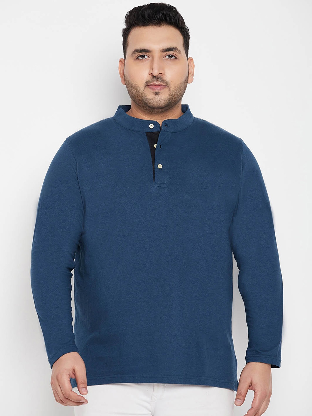 

bigbanana Plus Size Band Collar Bio Finish Pure Cotton T-shirt, Teal