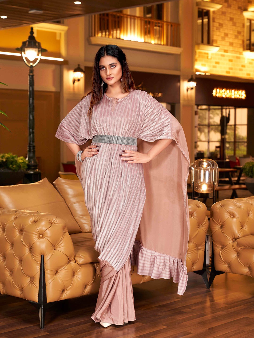 

Tikhi Imli Striped Satin Saree, Pink
