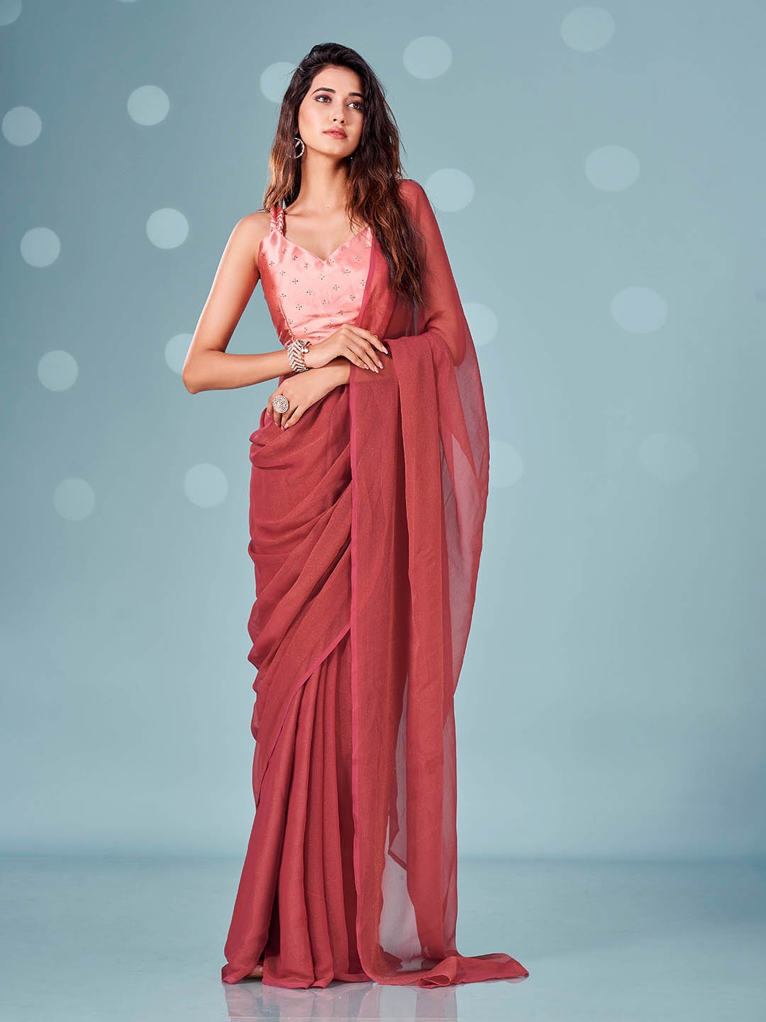 

Tikhi Imli Shimmer Ready to Wear Saree, Maroon
