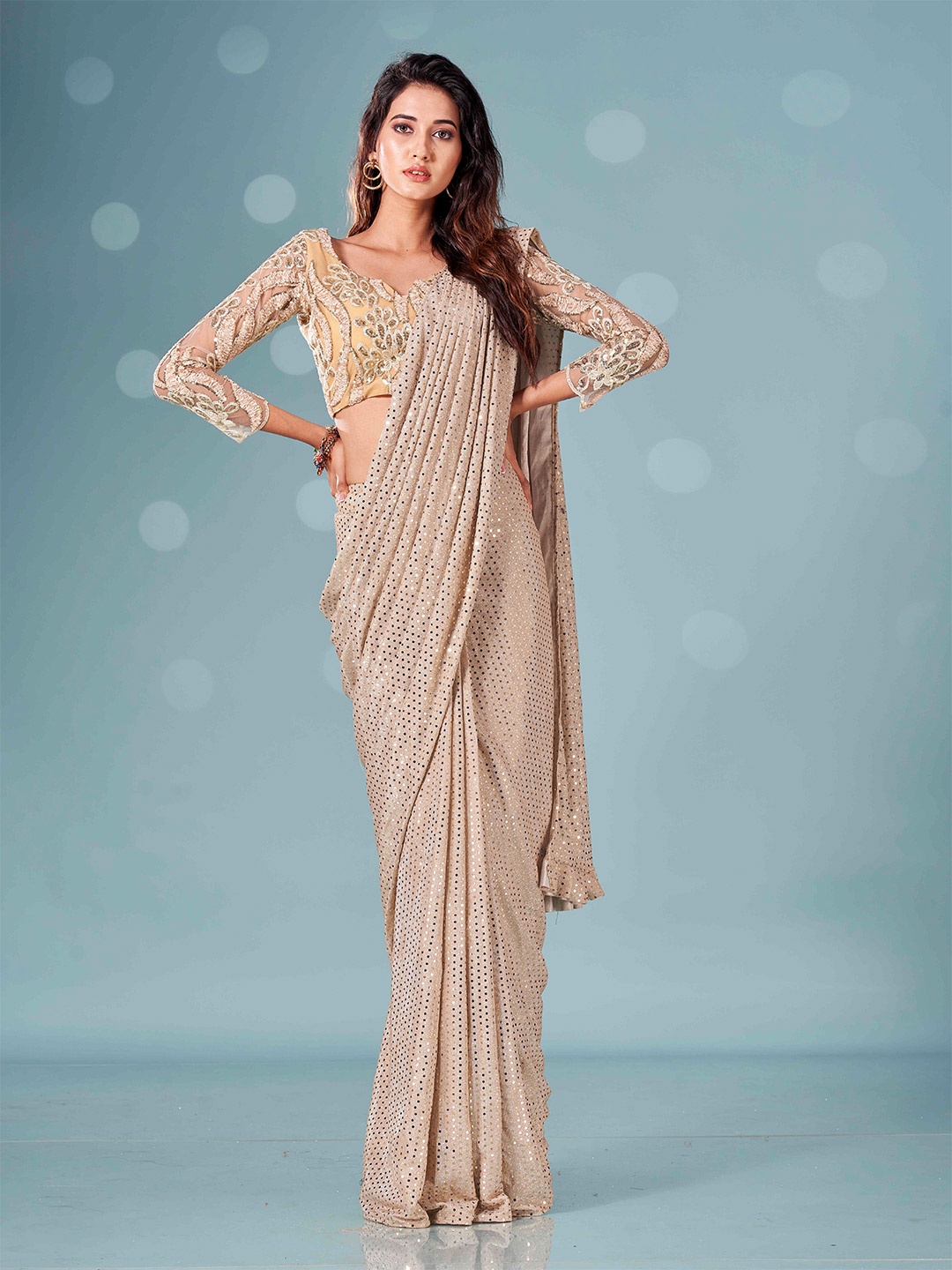 

Tikhi Imli Beads and Stones Saree, Beige