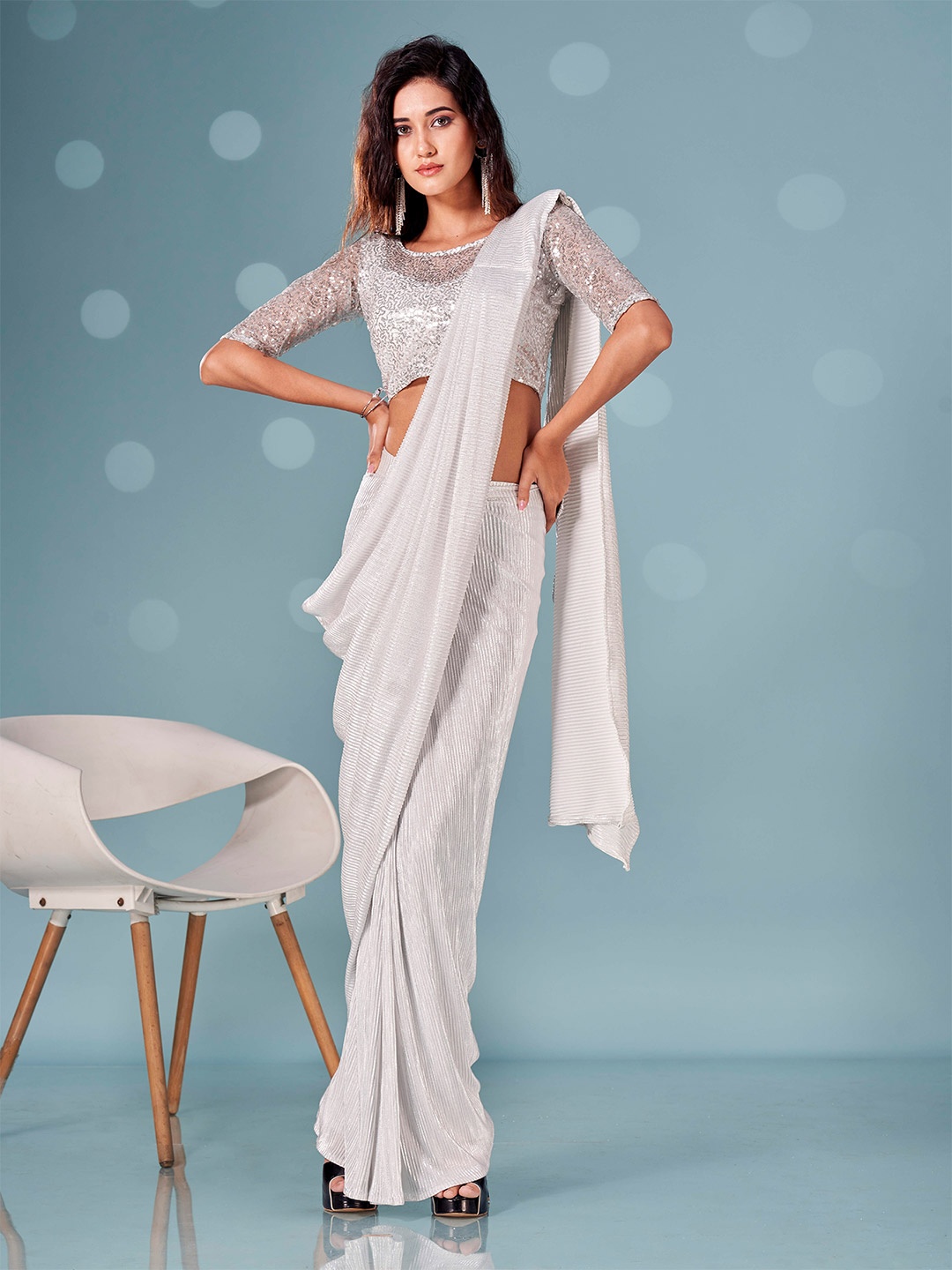 

Tikhi Imli Seqinned Ready to Wear Saree, White
