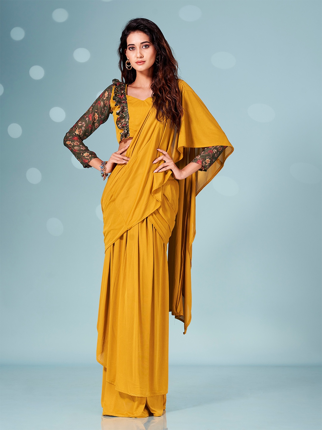 

Tikhi Imli Ruffles Ready to Wear Saree, Mustard