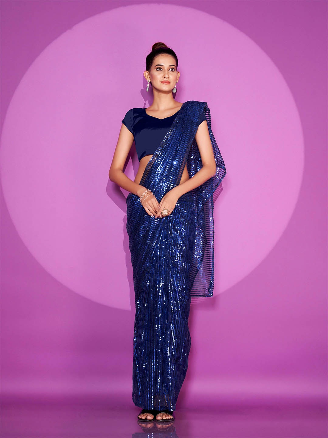 

Tikhi Imli Embellished Sequinned Saree, Navy blue