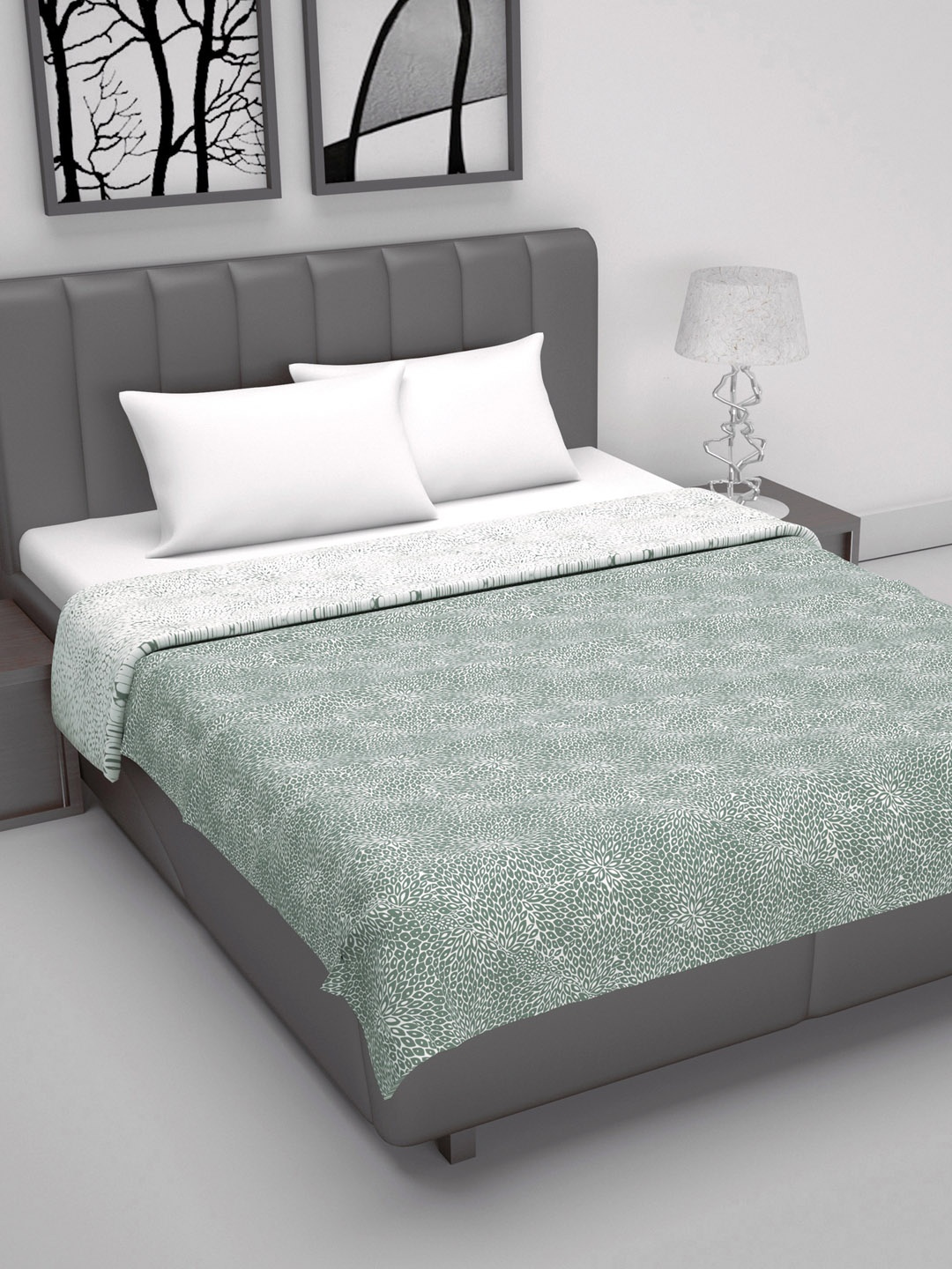 

Divine Casa Grey & White Floral Microfiber Reversible AC Room 120 GSM Double Bed Dohar