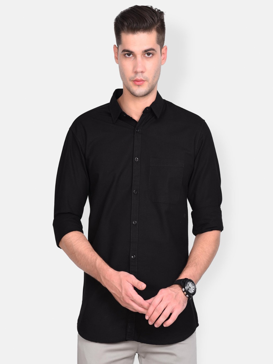 

PAUL STREET Standard Slim Fit Linen Casual Shirt, Black