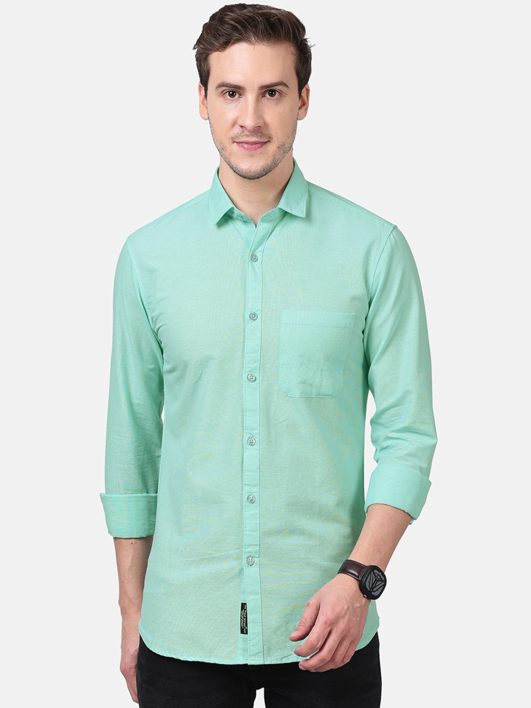 

PAUL STREET Standard Slim Fit Spread Collar Long Sleeves Casual Shirt, Green