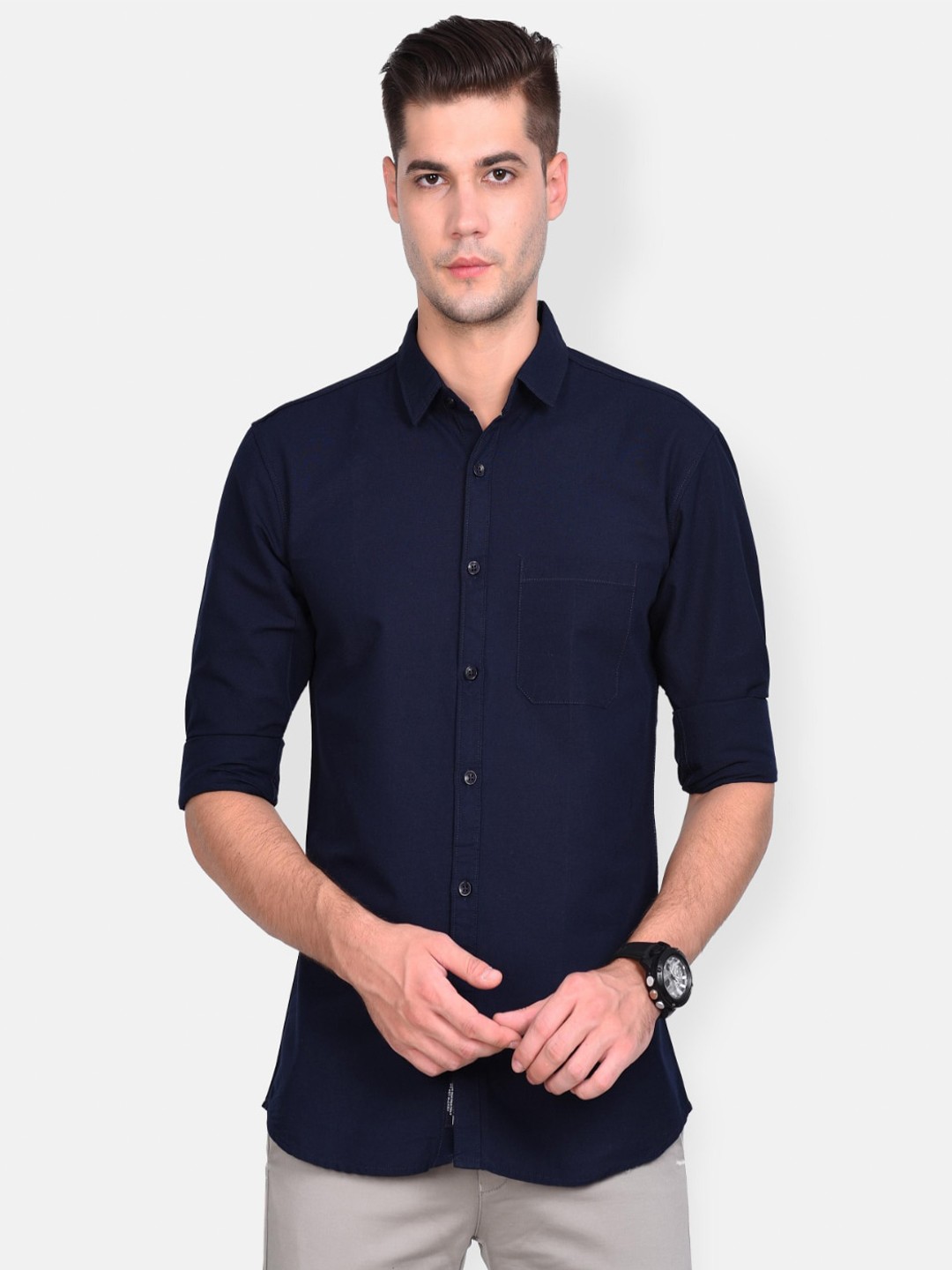 

PAUL STREET Standard Slim Fit Spread Collar Long Sleeves Casual Shirt, Navy blue