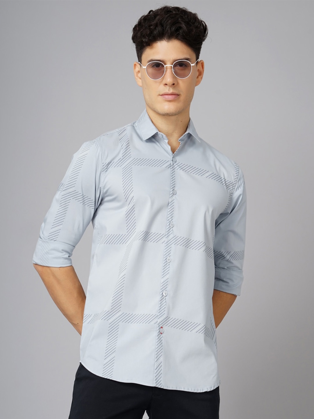 

PAUL STREET Standard Slim Fit Geometric Printed Casual Shirt, Grey