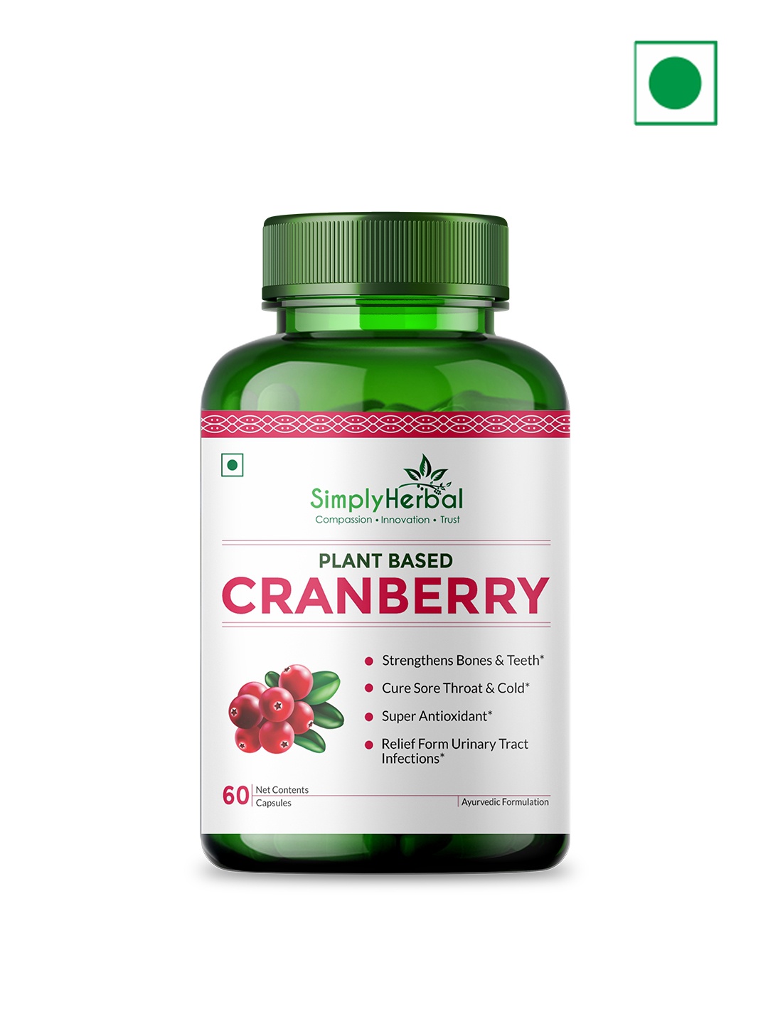 

Simply Herbal D Mannose Cranberry Capsules Dietary Supplement - 60 Capsules, Green