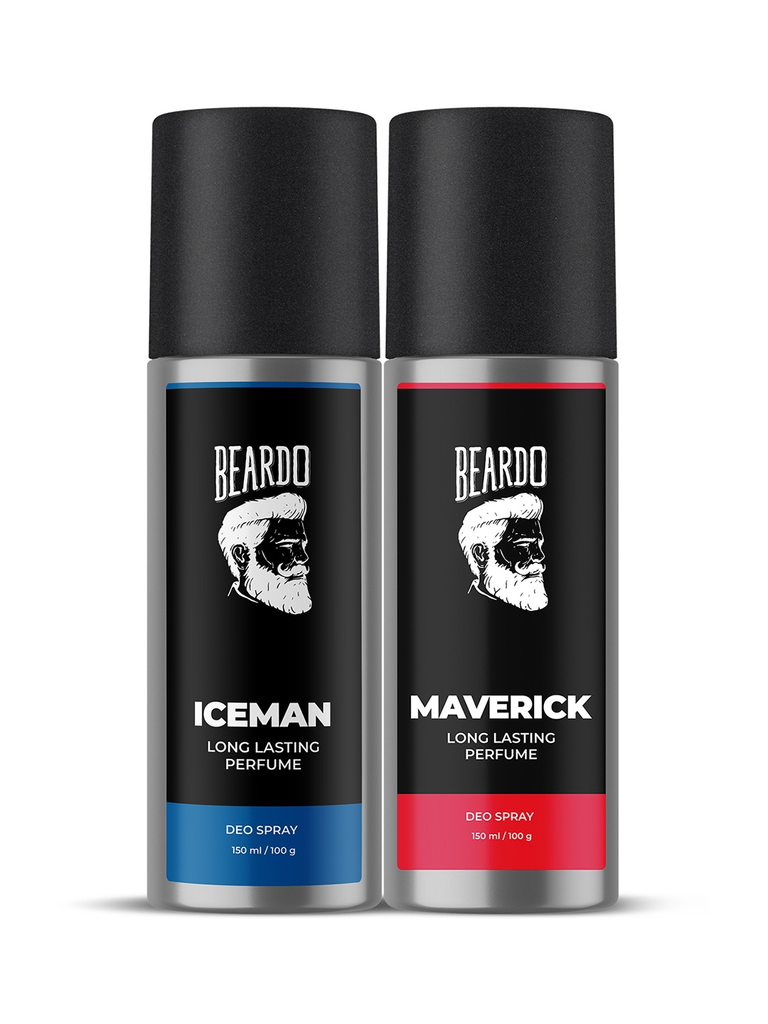 

BEARDO Men Set of 2 Long-Lasting Deodorant Body Spray - Iceman & Maverick - 100g Each, Black