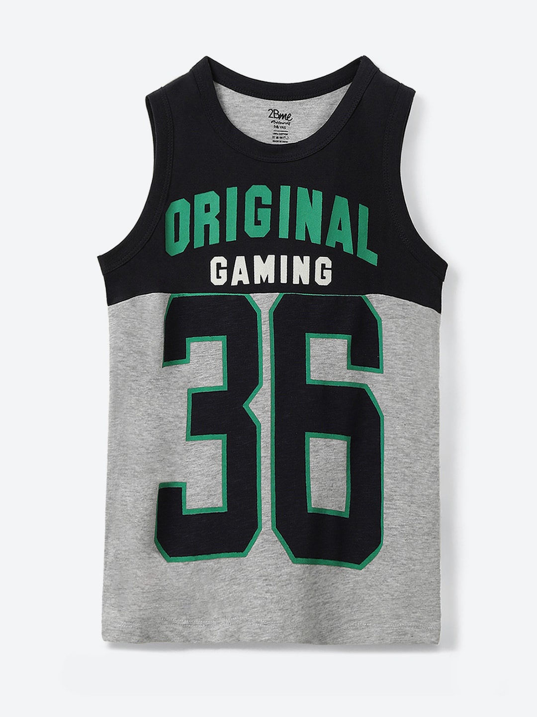 

2Bme Boys Varsity Printed Round Neck Sleeveless Cotton T-shirt, Navy blue
