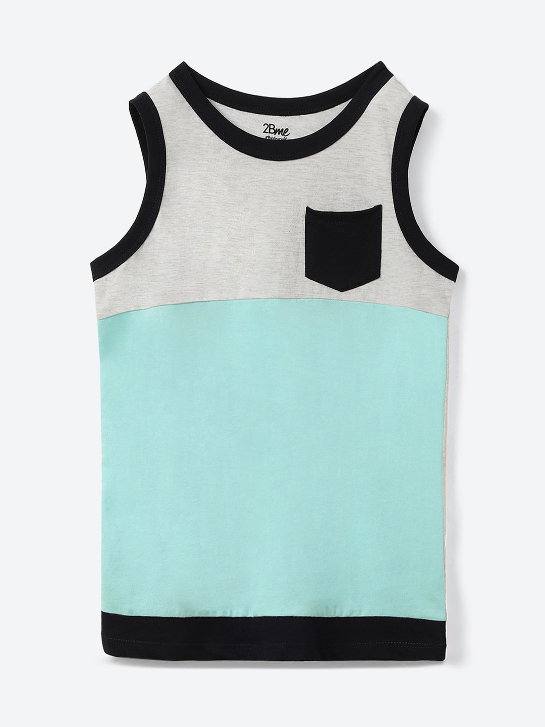 

2Bme Boys Colourblocked Round Neck Sleeveless Pockets Cotton T-shirt, Grey