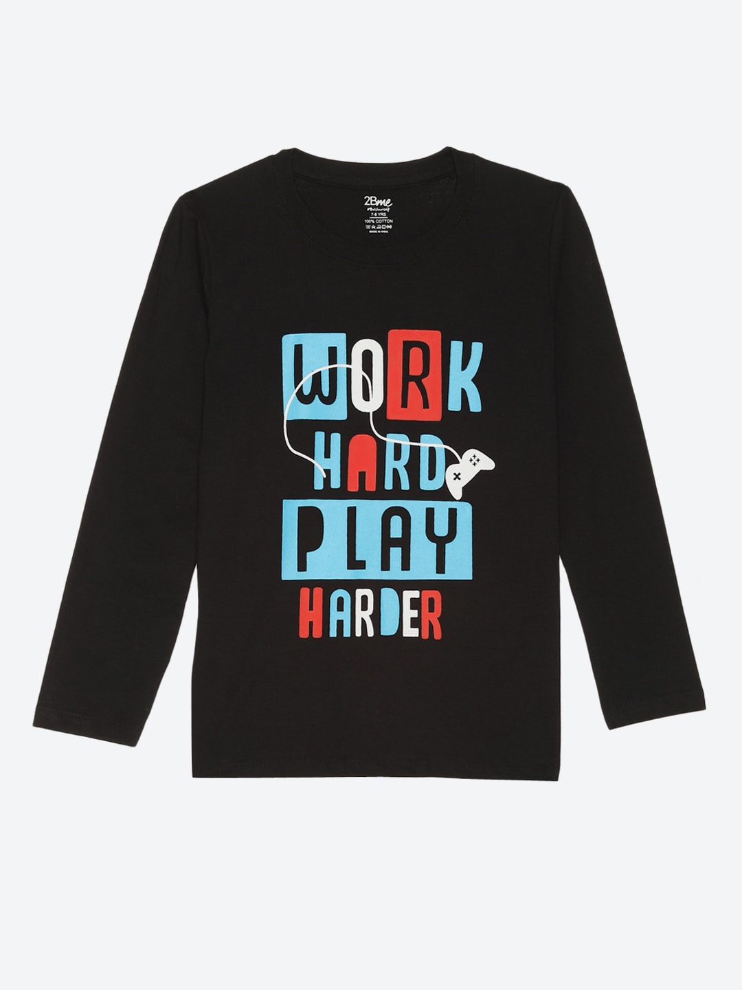 

2Bme Boys Typography Printed Round Neck Long Sleeve Cotton T-shirt, Black