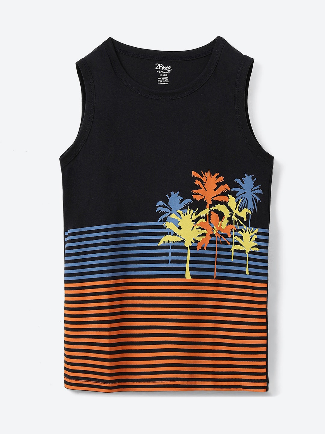 

2Bme Boys Striped Round Neck Sleeveless Cotton T-shirt, Navy blue