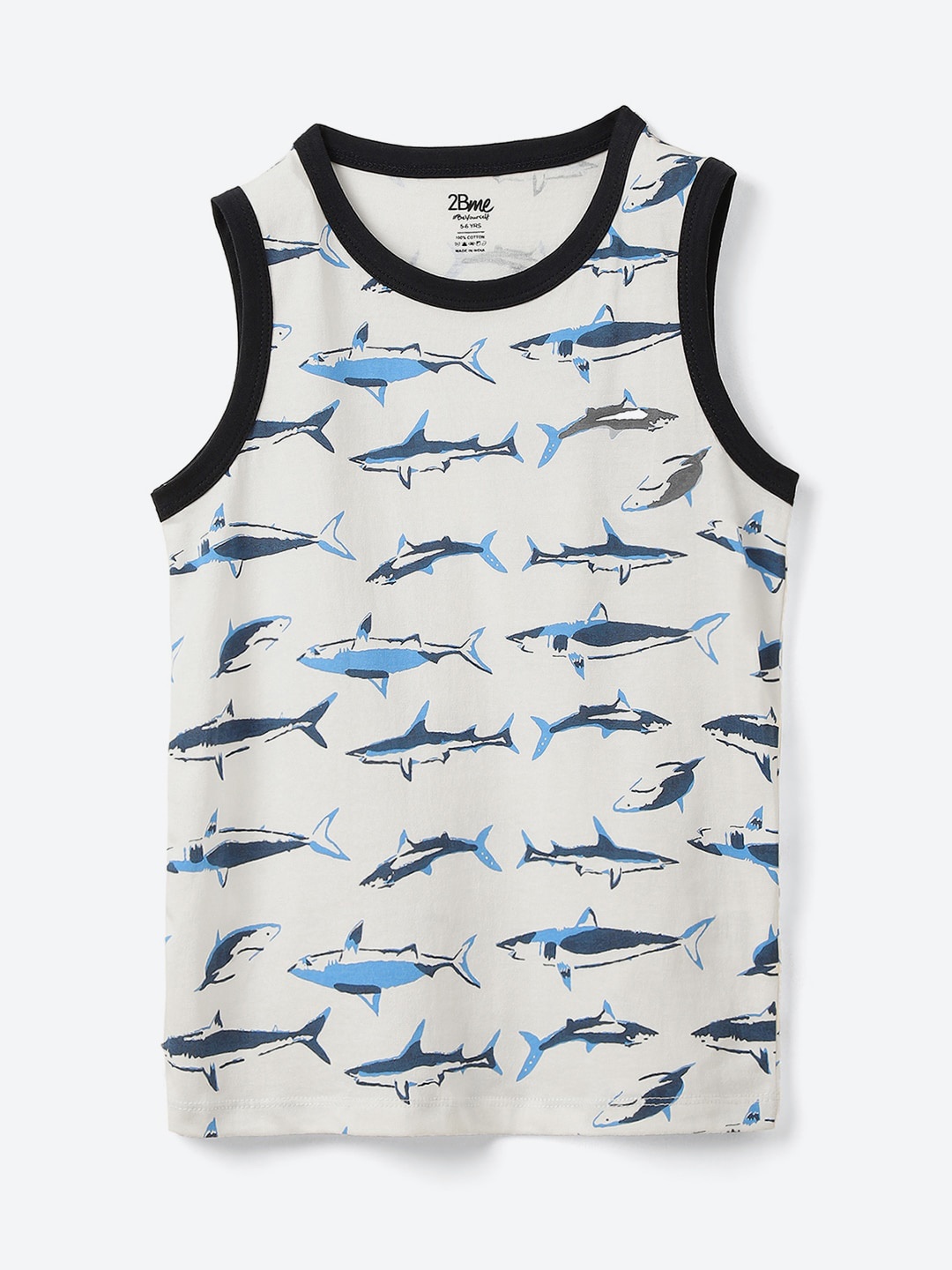 

2Bme Boys Graphic Printed Round Neck Sleeveless Cotton T-shirt, White