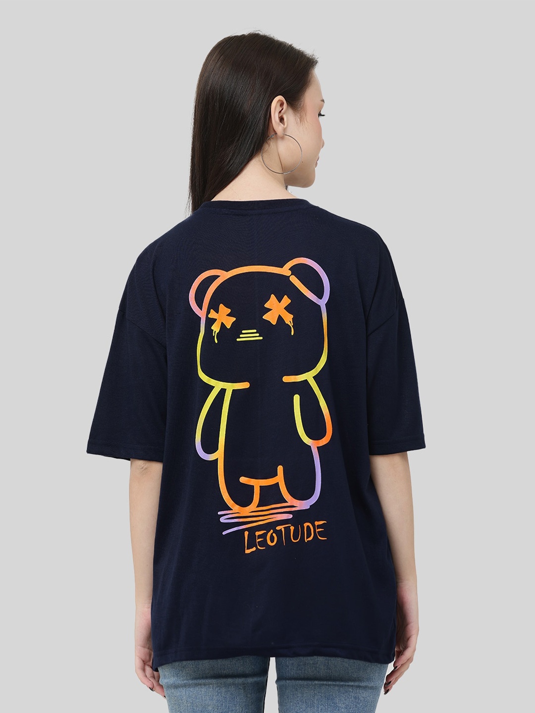 

Leotude Graphic Printed Drop-Shoulder Oversized T-shirt, Navy blue