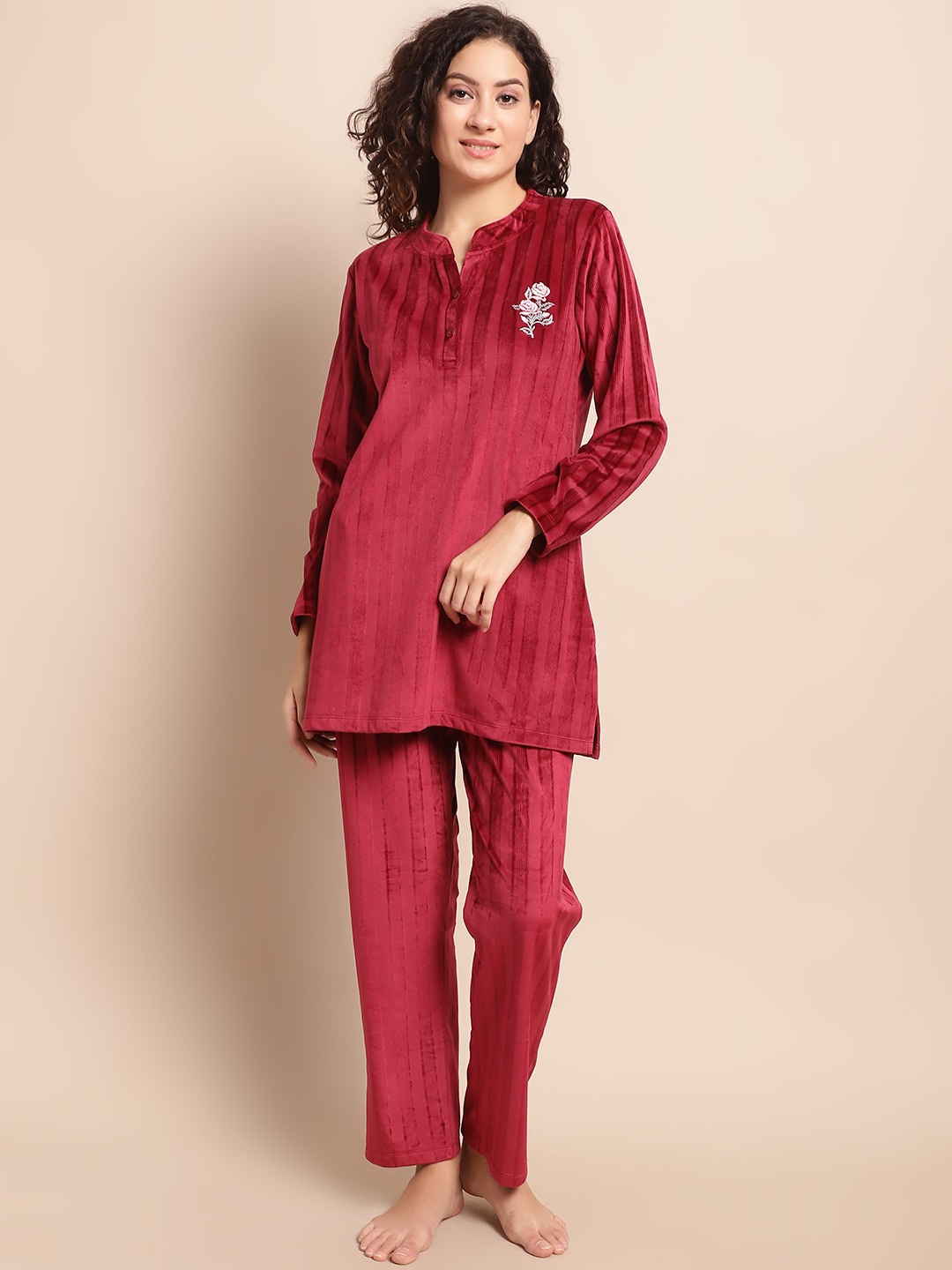 

Kanvin Striped Night suit, Maroon