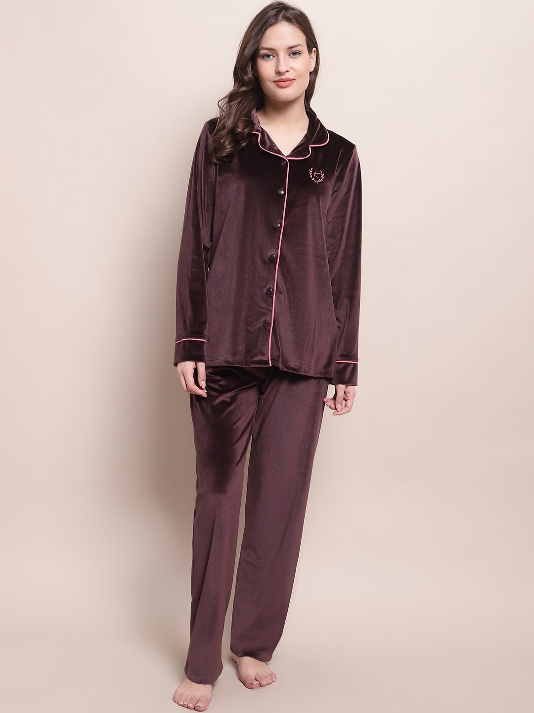 

Kanvin Long Sleeves Nightsuit, Brown