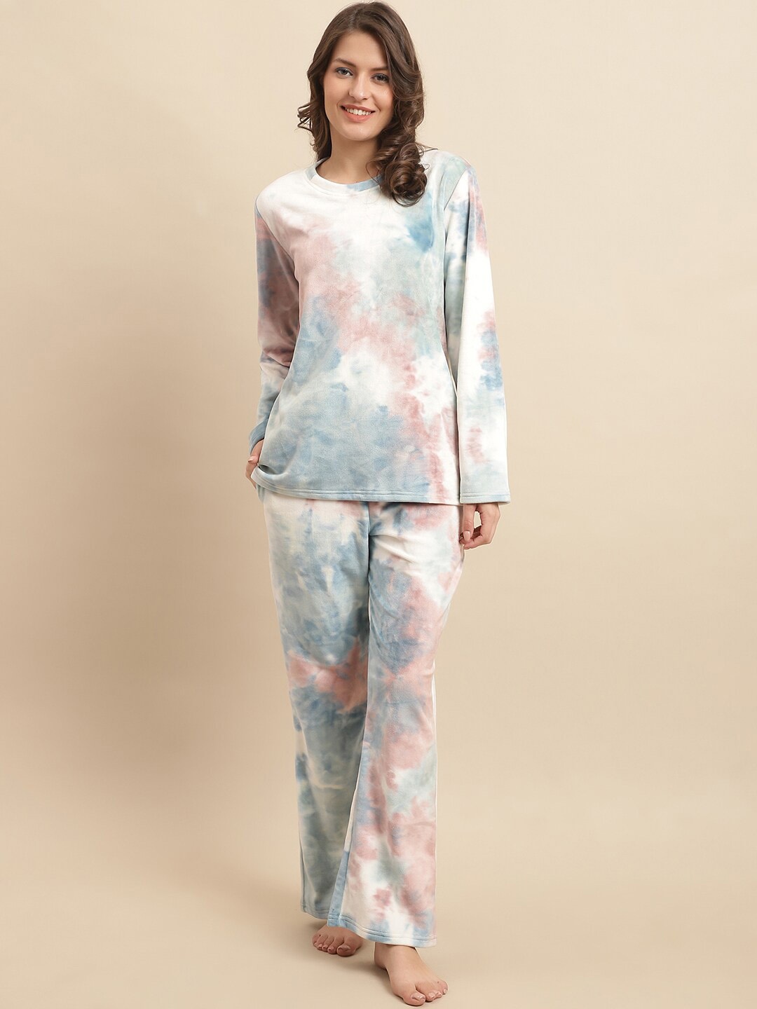 

Kanvin Printed Round Neck Nightsuit, Blue