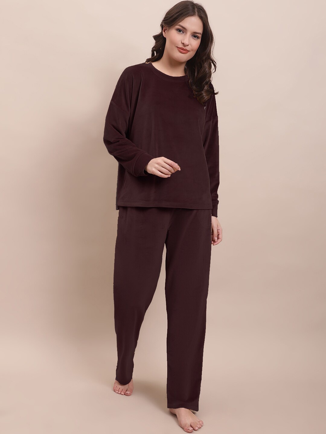 

Kanvin Long Sleeves Night suit, Maroon