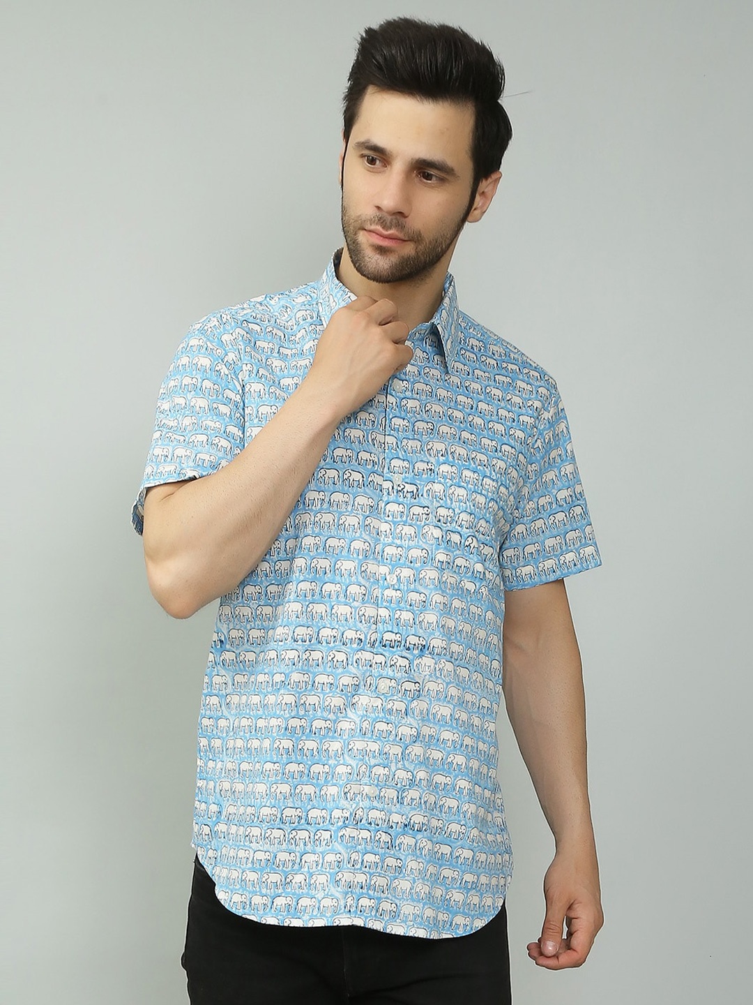 

Spring Soul Comfort Conversational Printed Cotton Casual Shirt, Blue