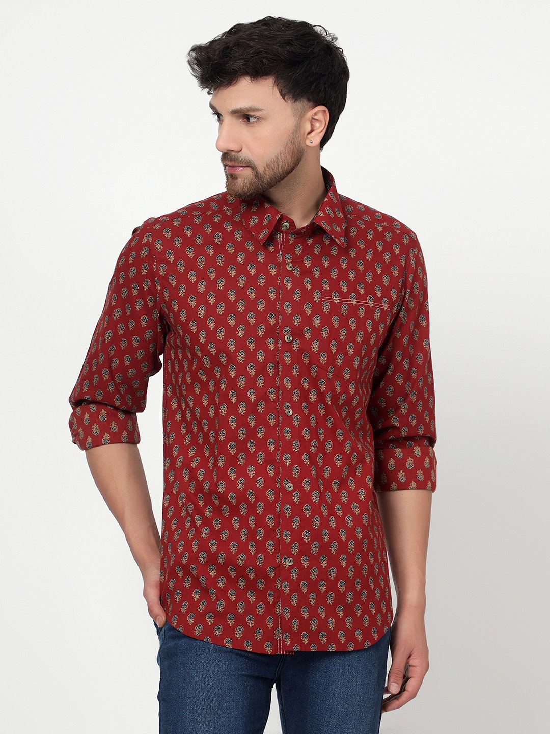 

Spring Soul Men Maroon Comfort Opaque Printed Casual Shirt