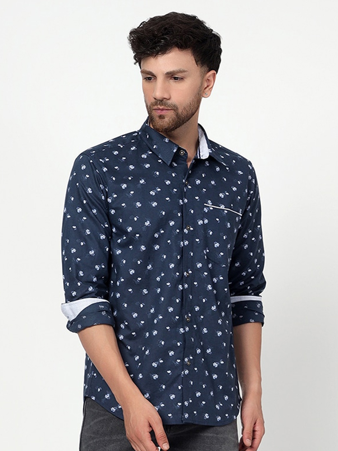 

Spring Soul Comfort Floral Opaque Printed Cotton Linen Casual Shirt, Blue