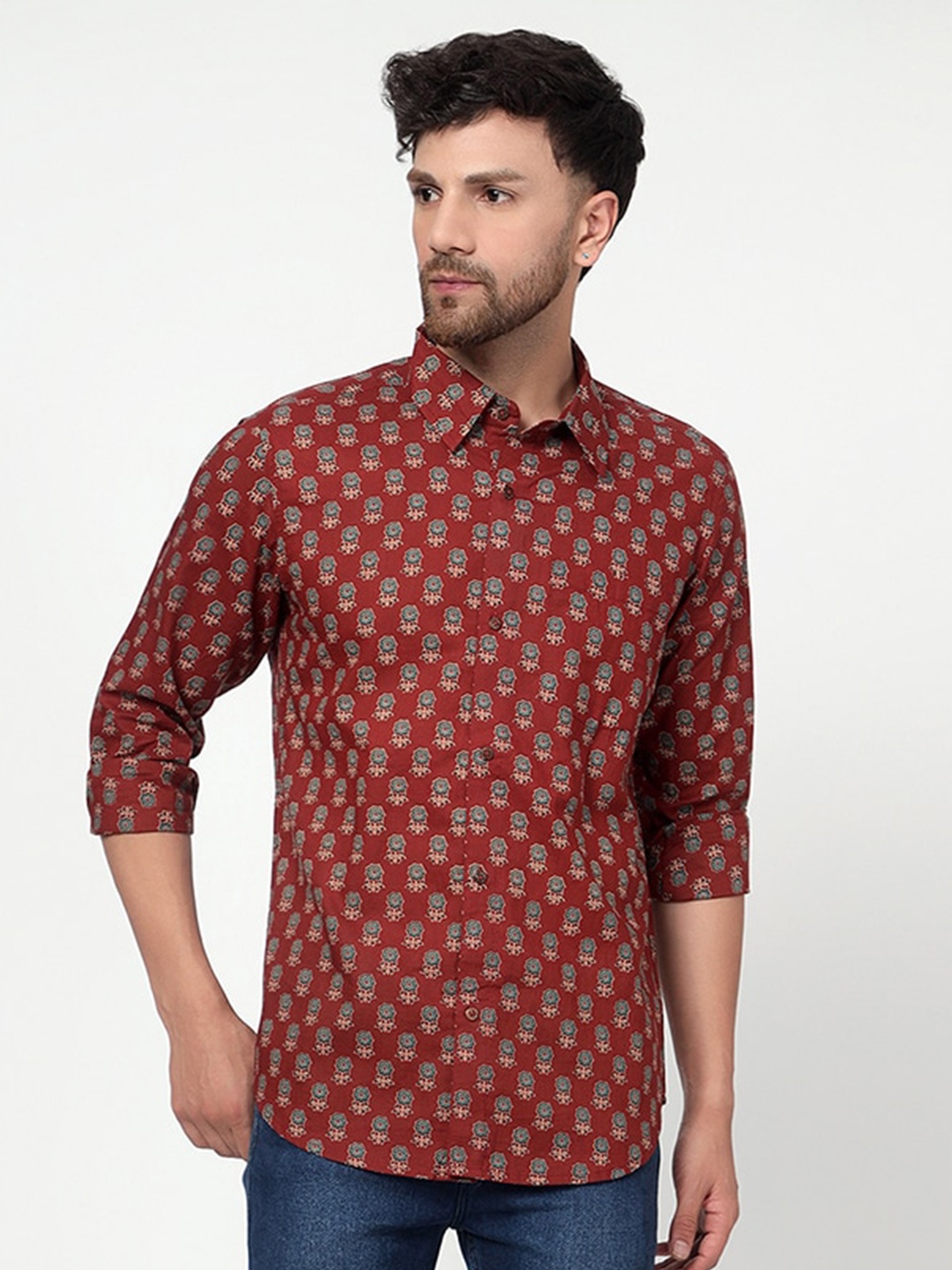 

Spring Soul Comfort Opaque Printed Cotton Casual Shirt, Maroon