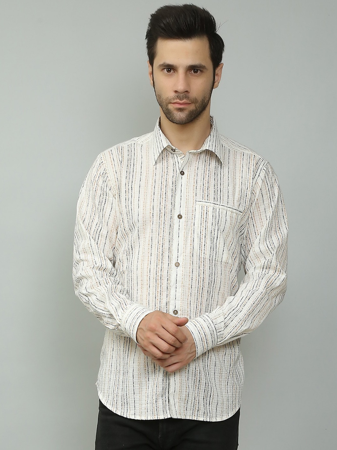 

Spring Soul Comfort Grid Tattersall Checks Opaque Cotton Casual Shirt, White