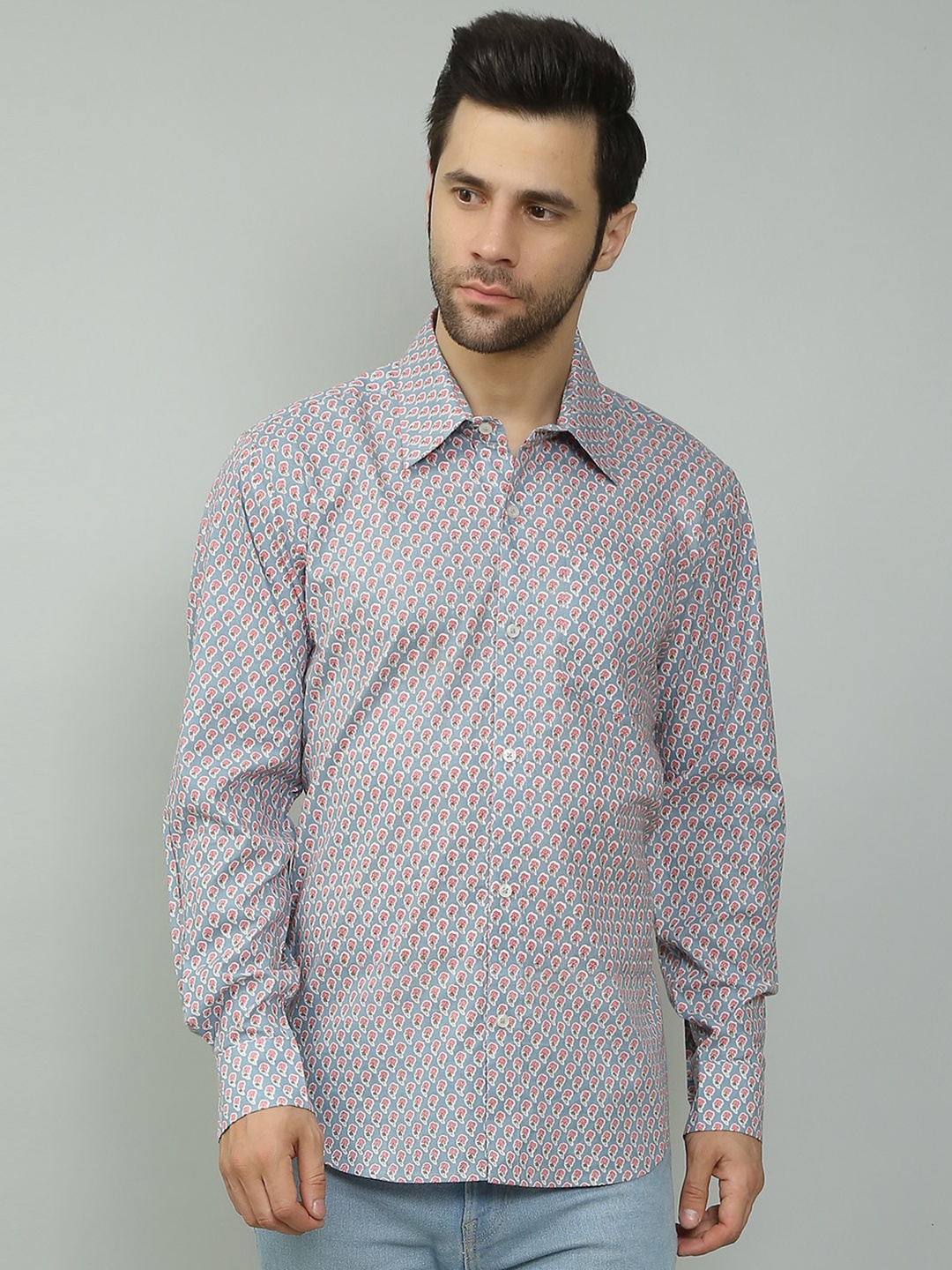 

Spring Soul Comfort Opaque Printed Cotton Casual Shirt, Blue