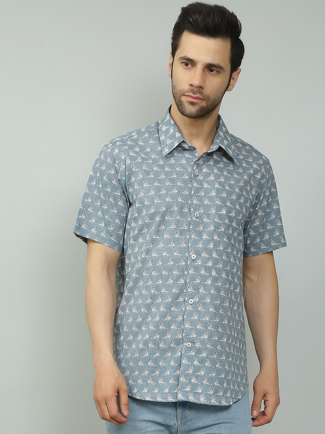 

Spring Soul Comfort Tartan Checks Opaque Cotton Casual Shirt, Grey