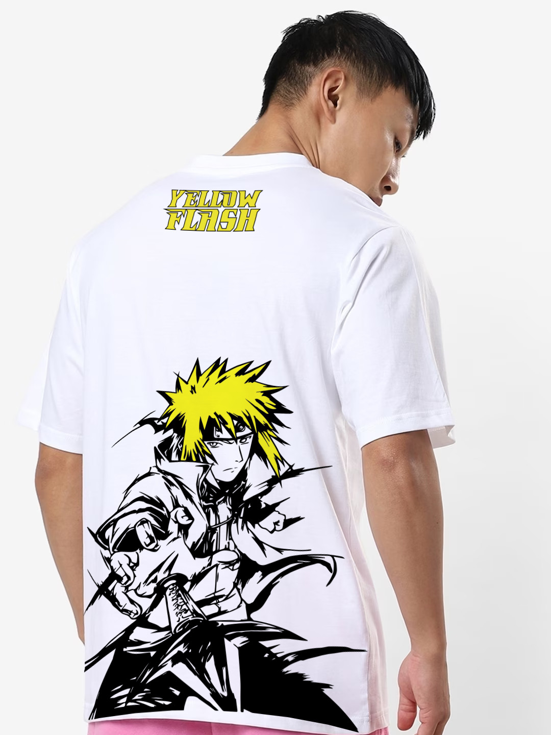 

Crazymonk Unisex Oversized Anime Minato The Yellow Flash Cotton T-shirt, White