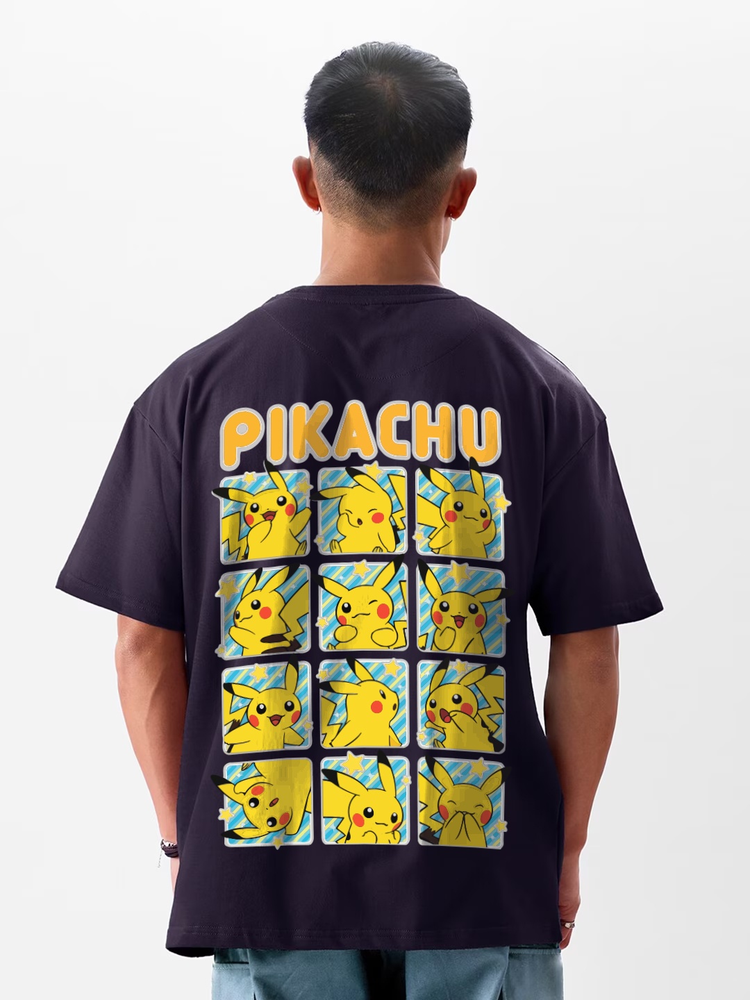 

Crazymonk Unisex Anime Pikachu Oversized Cotton T-shirt, Navy blue