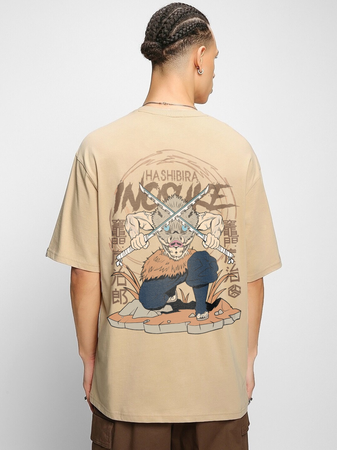 

Crazymonk Unisex Anime Hashibira Inosuke Oversized Cotton T-shirt, Taupe