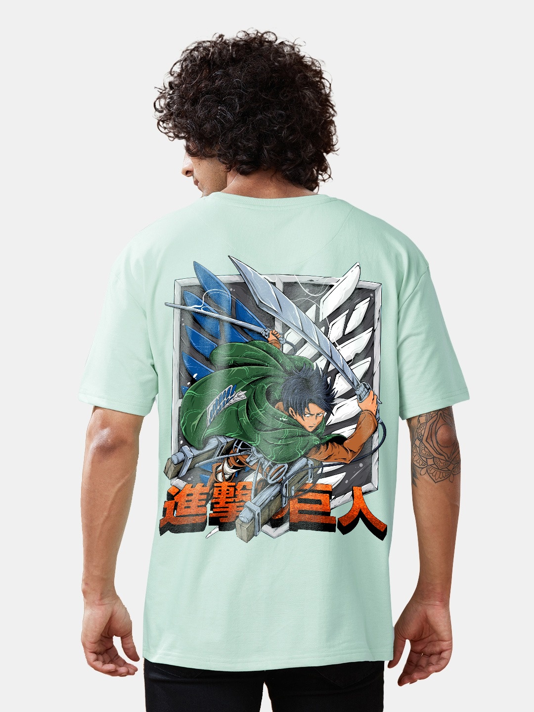 

Crazymonk Unisex Anime Levi Ackerman Printed Oversized Cotton T-shirt, Green
