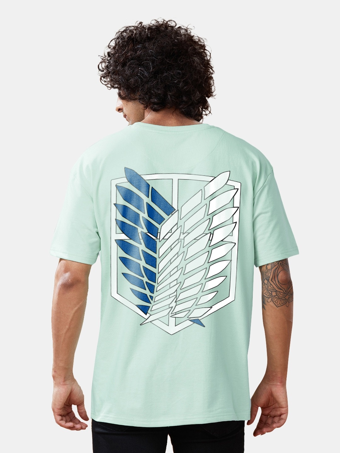 

Crazymonk Unisex Oversized Graphic Wings of Freedom Anime Cotton T-shirt, Green