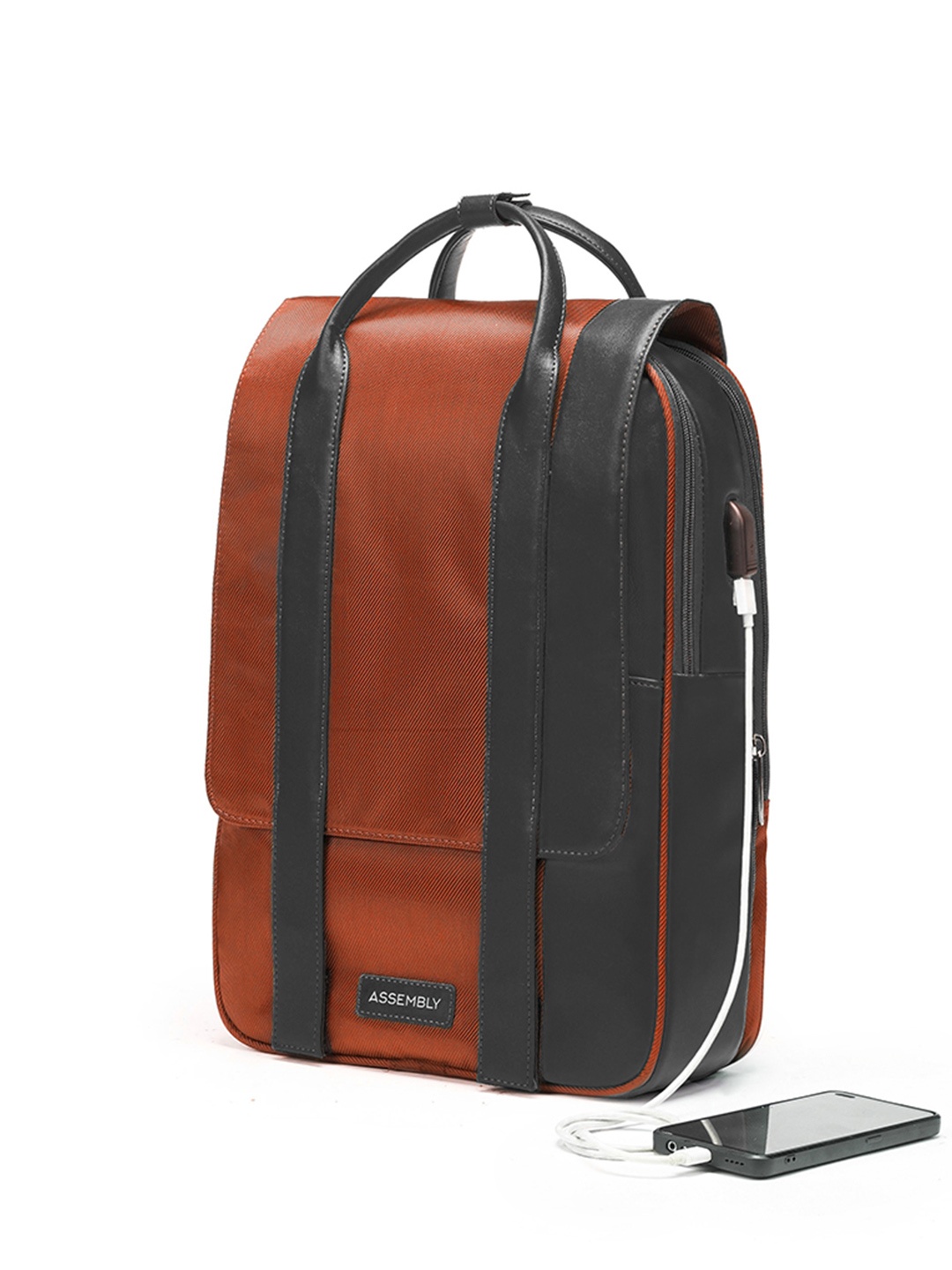 

Assembly Unisex Colourblocked Backpack With USB Charging Port, Rust