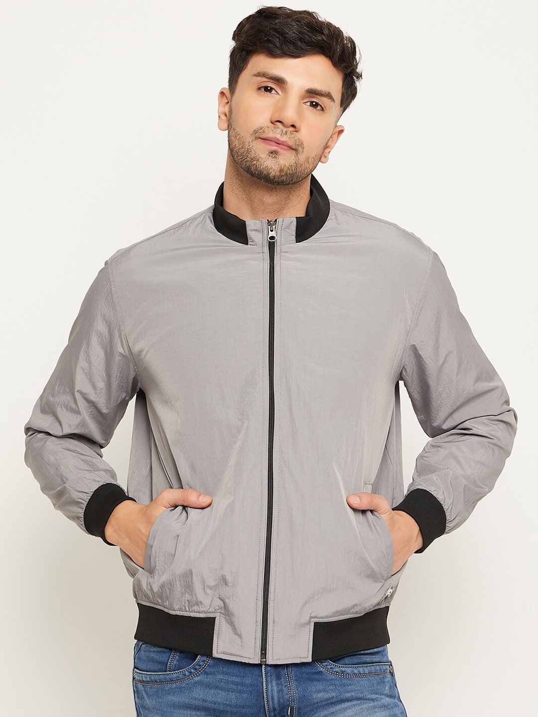 

Club York Stand Collar Lightweight Bomber Jacket, Grey