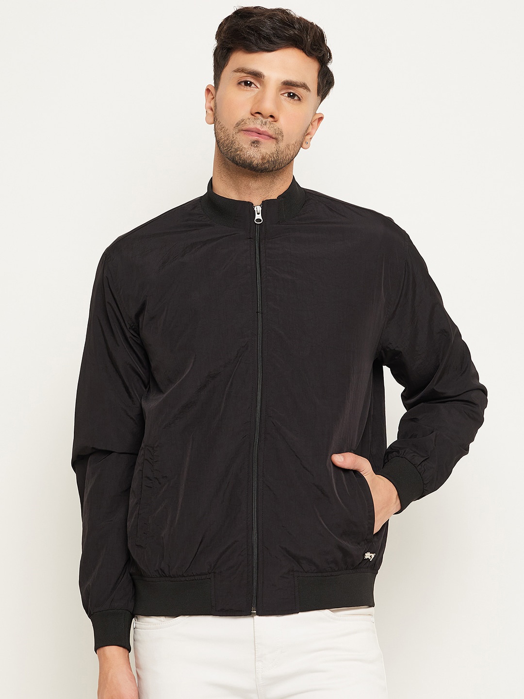 

Club York Mock Collar Lightweight Bomber Jacket, Black