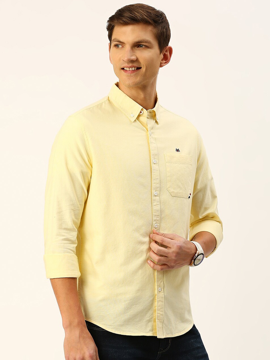 

Thomas Scott Men Yellow Classic Slim Fit Pure Cotton Casual Shirt