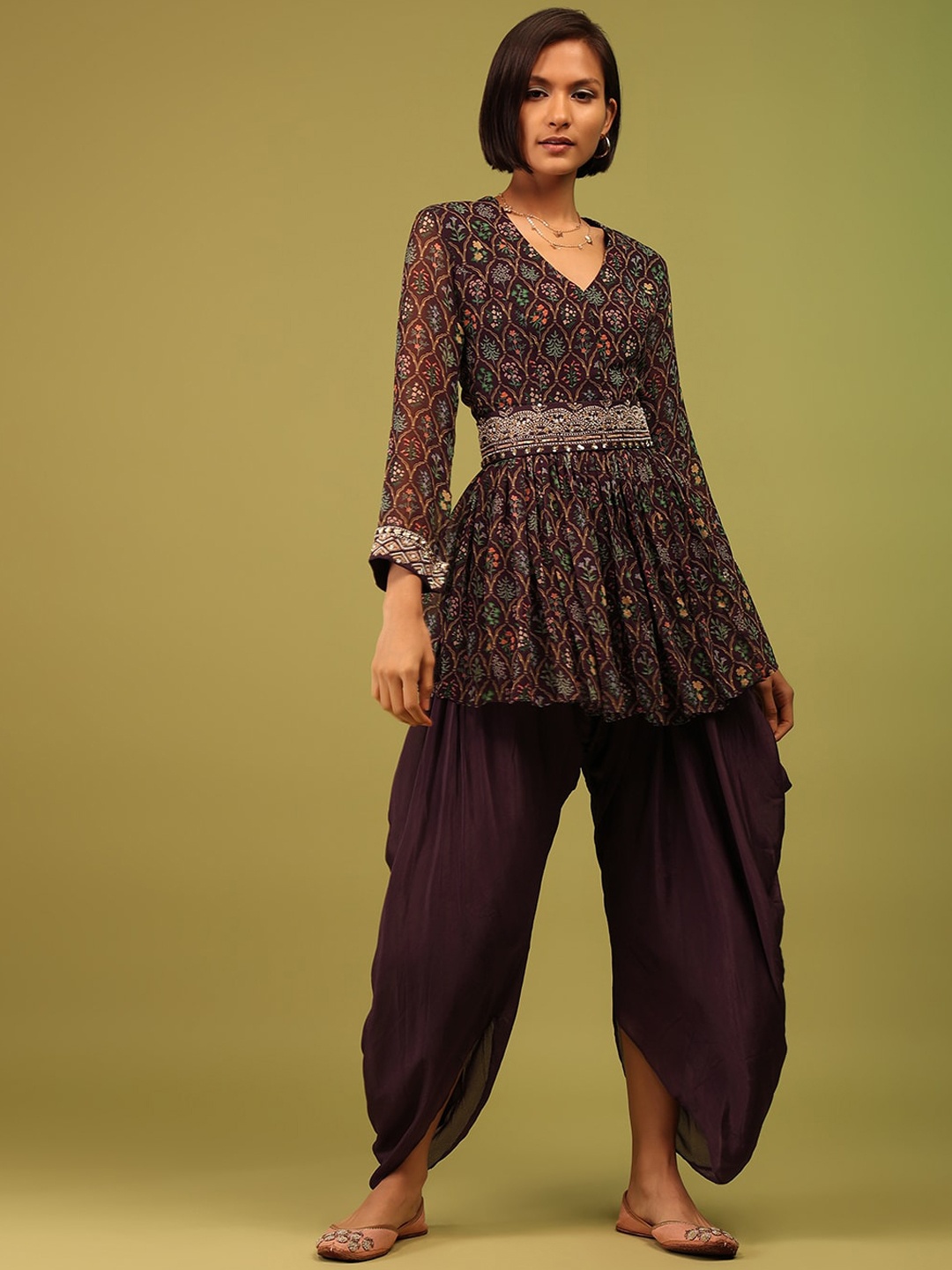 

KALKI Fashion Floral Embroidered Kurta with Dhoti Pants, Brown