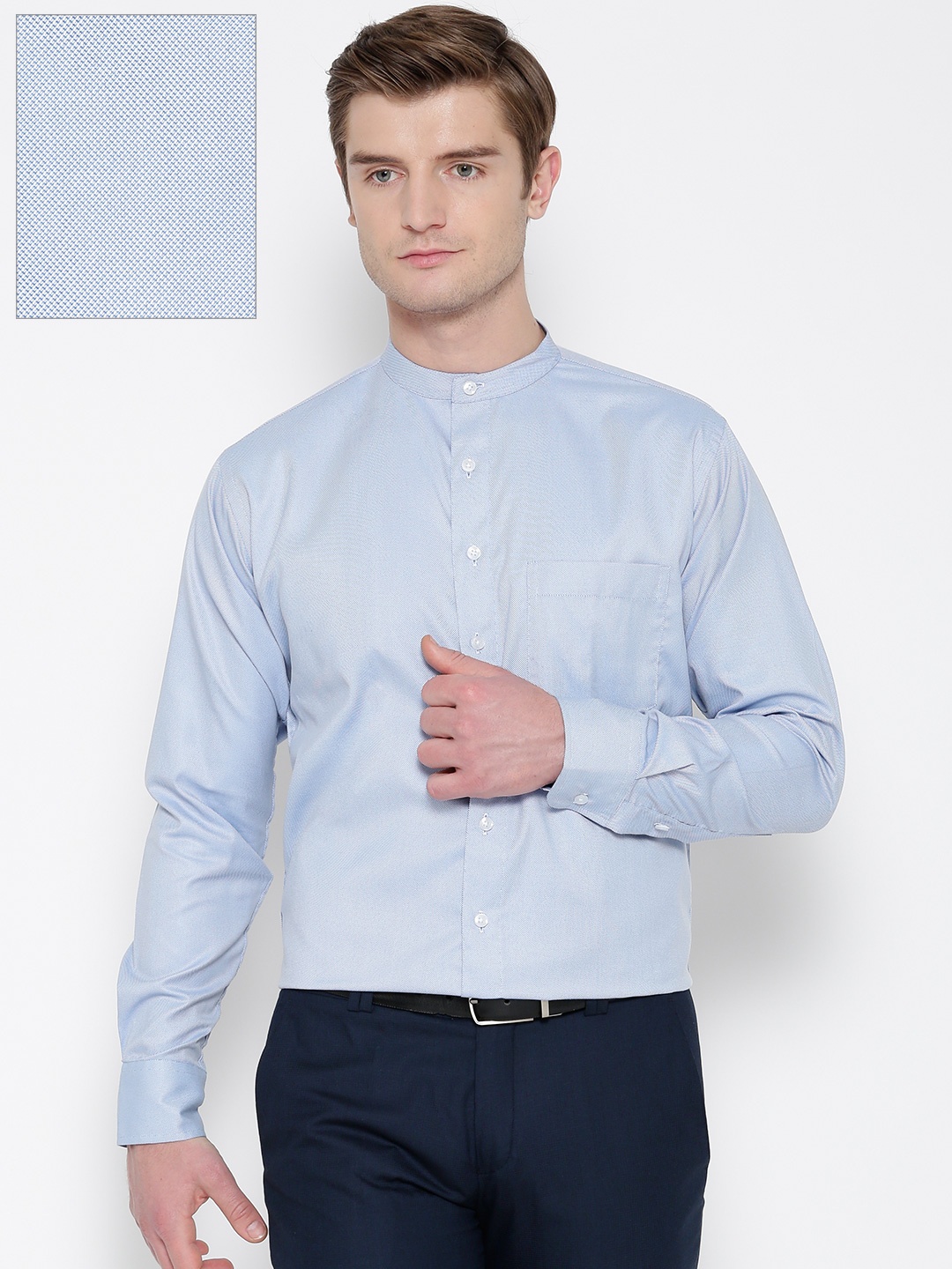 

Shaftesbury London Men Blue Smart Slim Fit Self-Design Formal Shirt