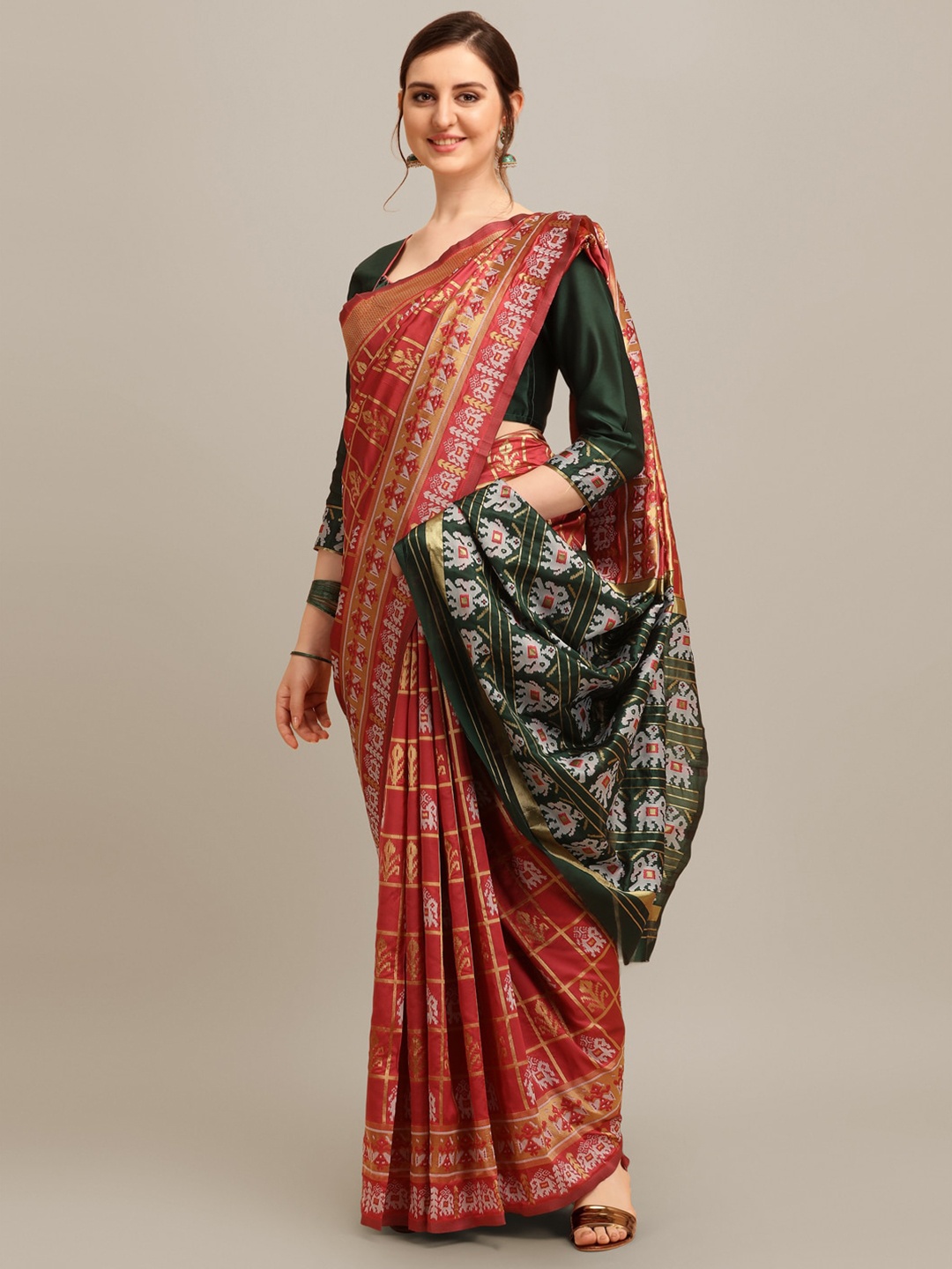 

Mitera Ethnic Motifs Woven Design Zari Silk Cotton Banarasi Saree, Red