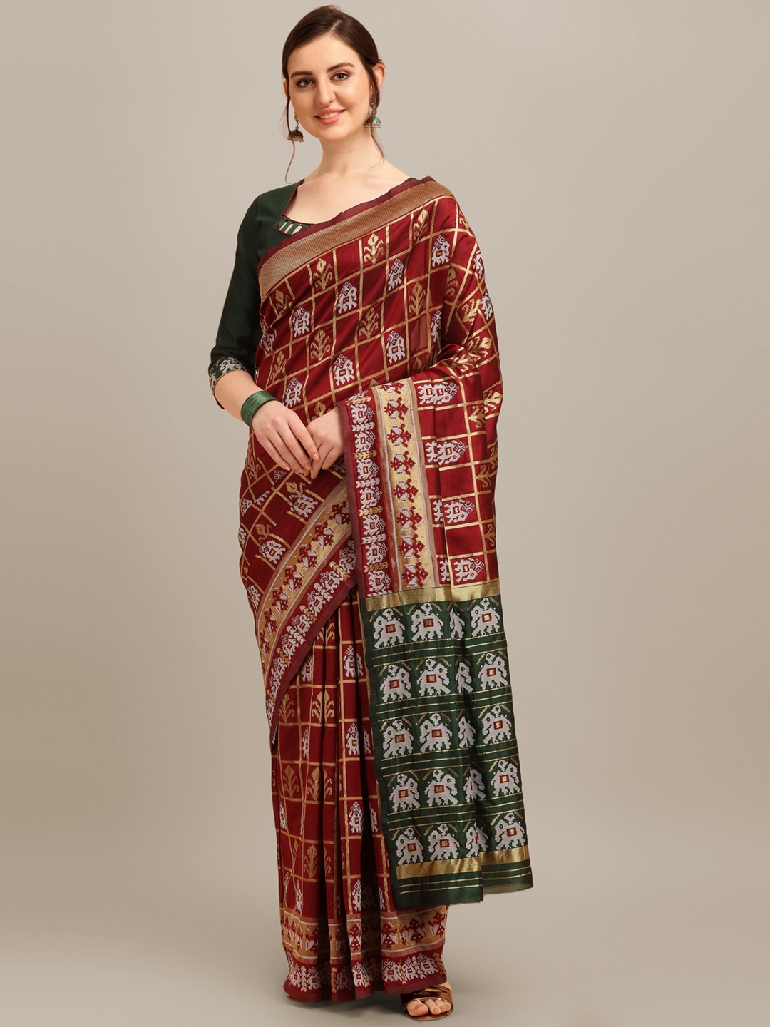 

Mitera Ethnic Motifs Woven Design Zari Silk Cotton Banarasi Saree, Maroon