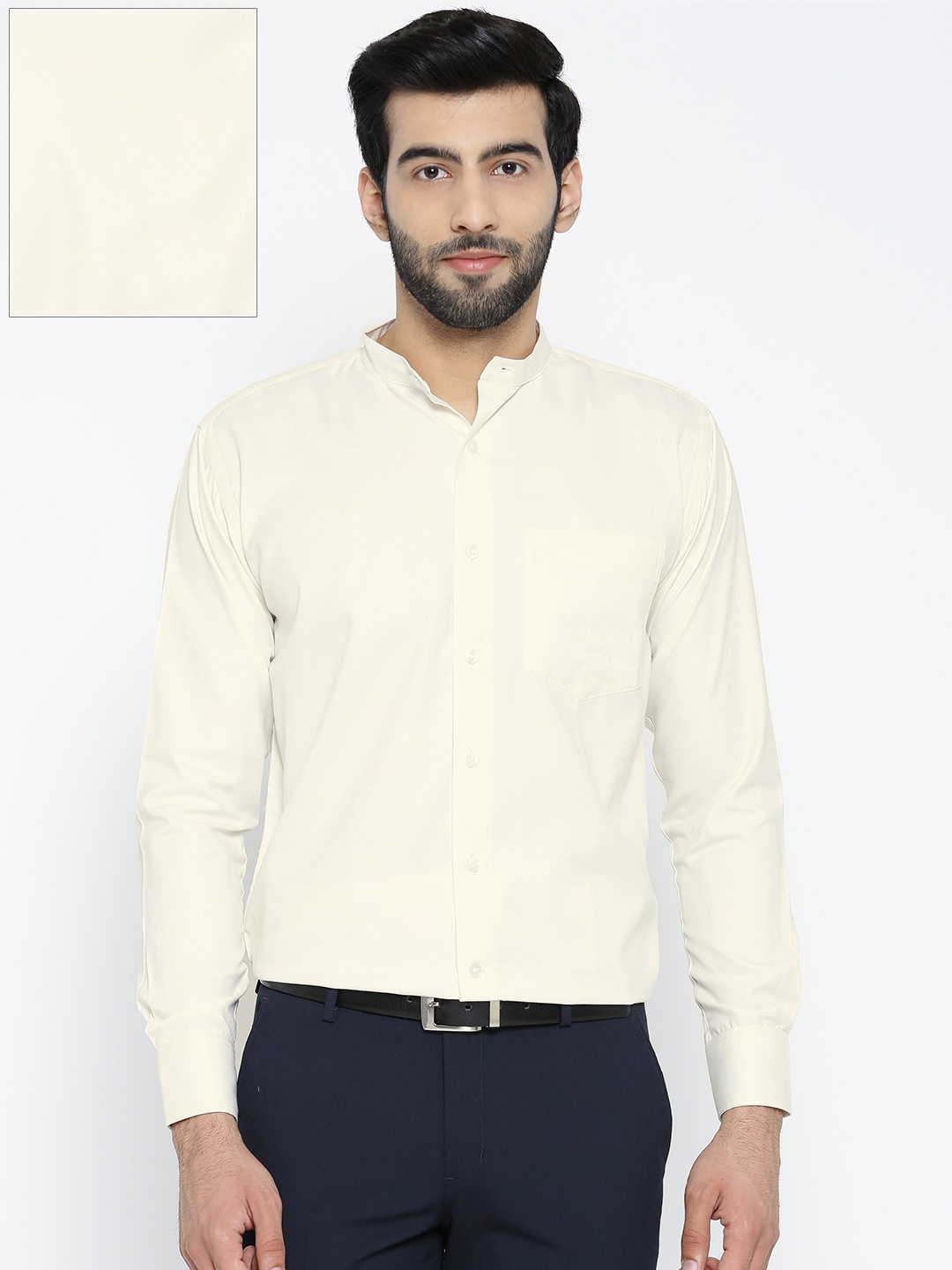 

Shaftesbury London Men Cream-Coloured Smart Slim Fit Solid Formal Shirt